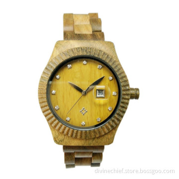 Luxury Fashion Quartz Movement Complete Calendar,Water Resistant Feature Wooden Watch